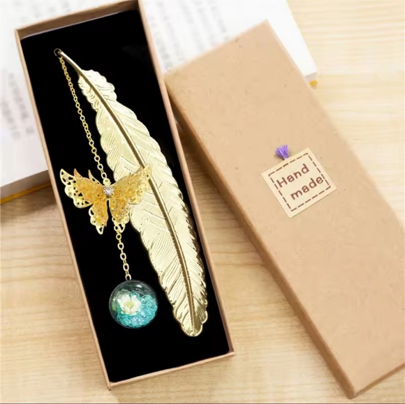 Elegant Gold Feather and Butterfly Bookmark - Picture 1 of 5